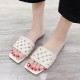 Rhombus Comfortable Flat Bottom Square Toe Slippers - White image