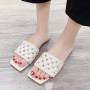 Rhombus Comfortable Flat Bottom Square Toe Slippers - White