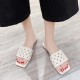Rhombus Comfortable Flat Bottom Square Toe Slippers - White image