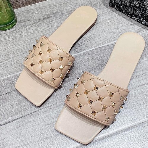 Rhombus Comfortable Flat Bottom Square Toe Slippers - Brown image