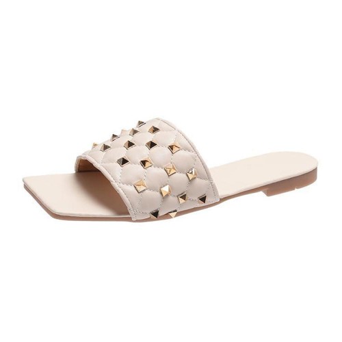Rhombus Comfortable Flat Bottom Square Toe Slippers - Brown image