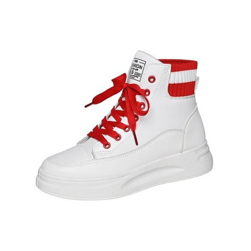 Platform Soft Sole Shallow Mouth Lace Up Ankle Sneakers - White image