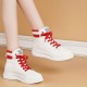 Platform Soft Sole Shallow Mouth Lace Up Ankle Sneakers - White image