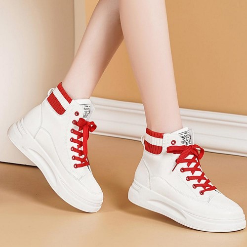 Platform Soft Sole Shallow Mouth Lace Up Ankle Sneakers - White image