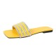 Rhinestone Non Slip Square Head Flat Bottom Slippers - Yellow image