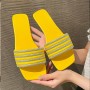 Rhinestone Non Slip Square Head Flat Bottom Slippers - Yellow