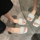 Rhinestone Non Slip Square Head Flat Bottom Slippers - White image