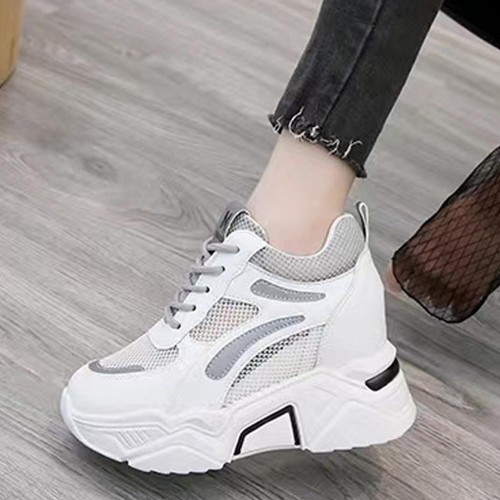  Platform Mesh Round Toe Thick Bottom Breathable Sneakers - Grey image