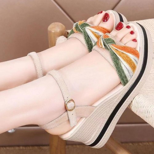 Comfortable Fish Mouth Soft Soled Buckle Closure Wedge Sandals - Beige image