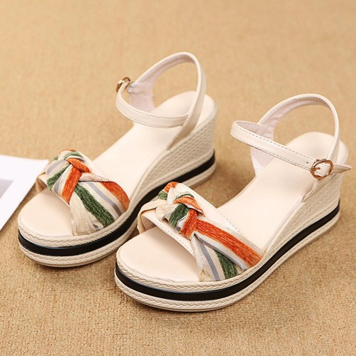 Comfortable Fish Mouth Soft Soled Buckle Closure Wedge Sandals - Beige image