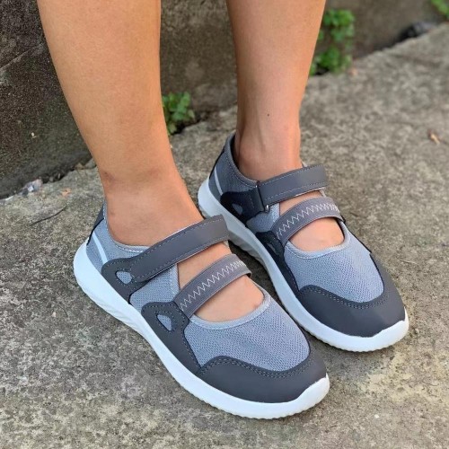 Comfort Shallow Mouth Velcro Closure Flat Casual Shoes - Grey image