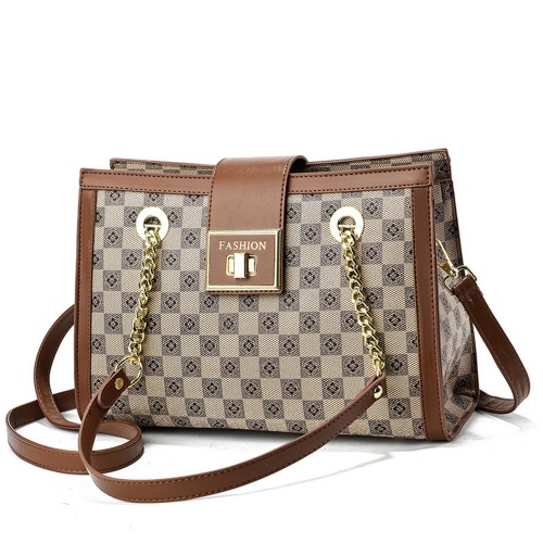 Trendy Zip Closure Messenger Check Box Women Shoulder Bags - Brown image