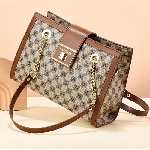 Trendy Zip Closure Messenger Check Box Women Shoulder Bags - Brown image