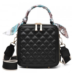 Rhombus Portable Square Messenger Women Shoulder bag - Black