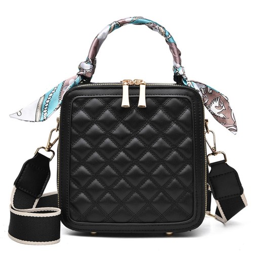 Rhombus Portable Square Messenger Women Shoulder bag - Black image