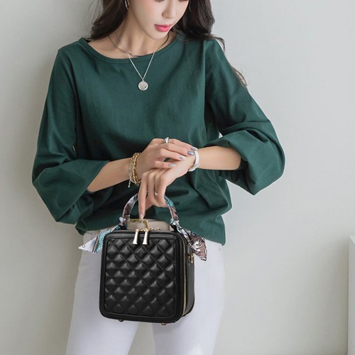 Rhombus Portable Square Messenger Women Shoulder bag - Black image