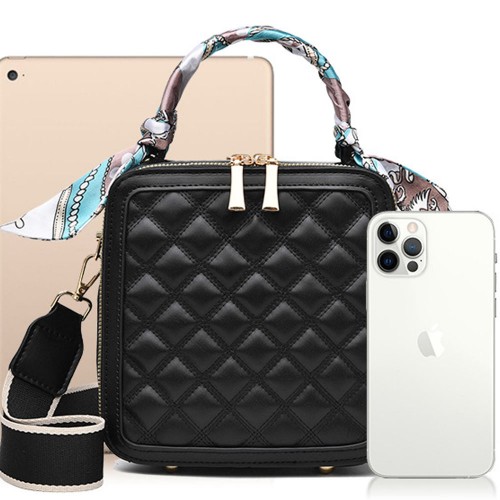 Rhombus Portable Square Messenger Women Shoulder bag - Black image