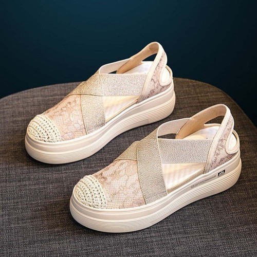 Casual Style Breathable Thick Bottom Pedal Loafer Shoes Beige image
