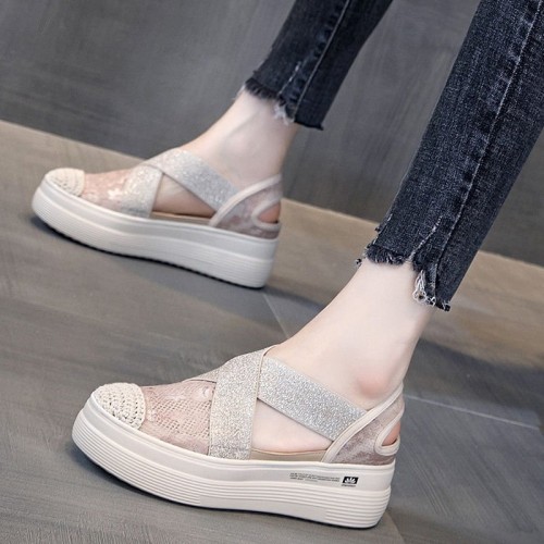Casual Style Breathable Thick Bottom Pedal Loafer Shoes Beige image
