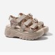 Casual Style Peep Toe Hollow Muffin Velcro High Wedge Sandals - Beige image