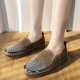 Casual Crystal Decorated Platform Slip On Loafers Flats - Brown image