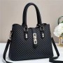 Contrast Zipper Checked Pattern Bucket Women Tote Hand bag - Black