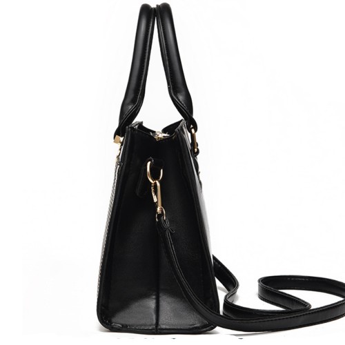 Luxury Adjustable Strappy Zipper Closure Women Tote Hand Bag - Black image