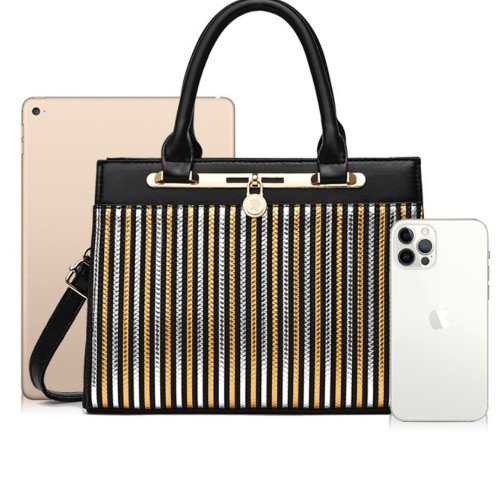 Luxury Adjustable Strappy Zipper Closure Women Tote Hand Bag - Black image
