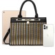 Luxury Adjustable Strappy Zipper Closure Women Tote Hand Bag - Black image