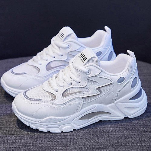 Breathable Hollow Out Mesh Lace up Women Sneakers - White image