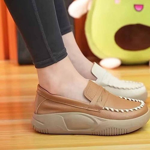 Casual Shallow Mouth Thick Sole Slip On Loafers Casual Shoes Brown image
