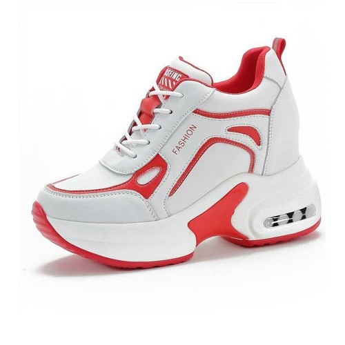 Thick Soled Comfortable Platform Lace Up Women Sneakers Red image