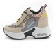 Round Toed Plaid Pattern Lace Up Mesh Sports Sneakers - Beige image