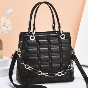 Diagonal Zipper Closure Rhombus Women Tote Hand Bag - Black