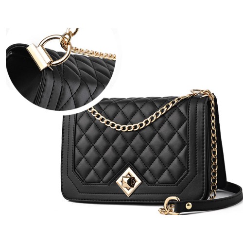 Elegant Rhombus Flip Lock Closure Women Shoulder Bag - Black image