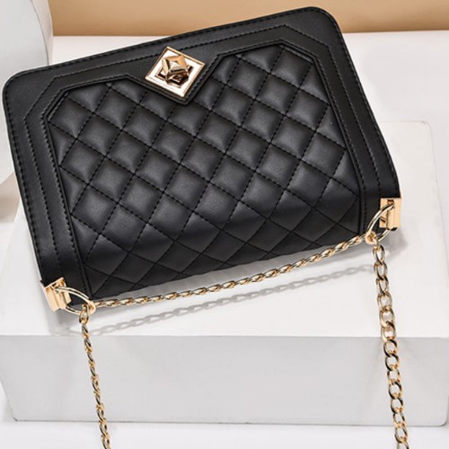 Elegant Rhombus Flip Lock Closure Women Shoulder Bag - Black image