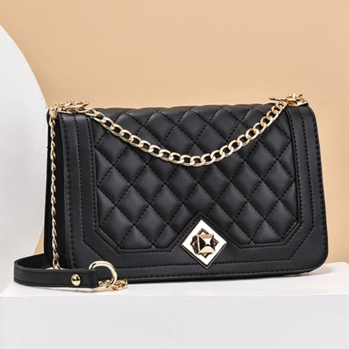 Elegant Rhombus Flip Lock Closure Women Shoulder Bag - Black image