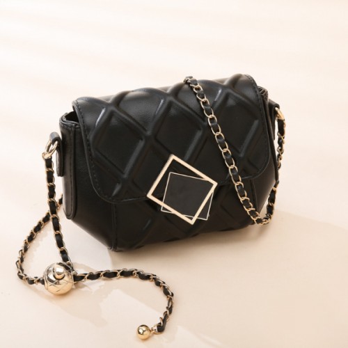 Luxury Flip Embossed Crossbody Satchel Gold Chain Strap Shoulder Bag - Black image