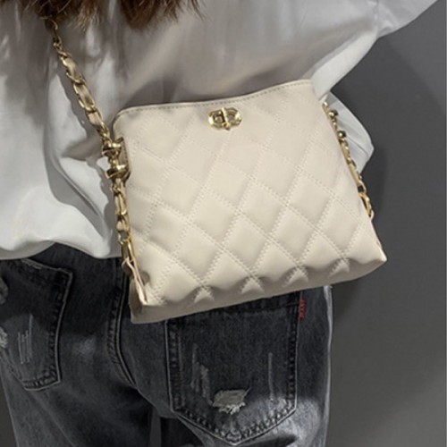 Modish Embossed Chain Crossbody Women Bucket Tote Shoulder Bag - White image