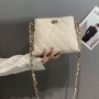 Modish Embossed Chain Crossbody Women Bucket Tote Shoulder Bag - White