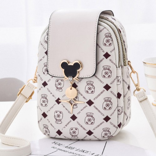 Check Box Micky Mouse Adjustable Strap Flip Women Shoulder Bag - White image