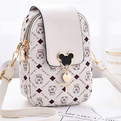 Check Box Micky Mouse Adjustable Strap Flip Women Shoulder Bag - White image