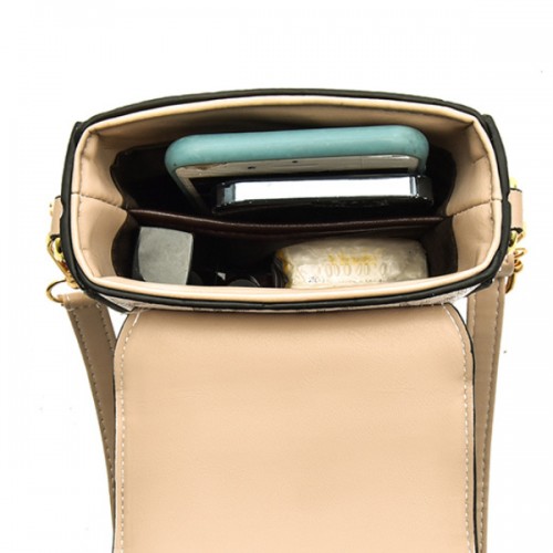 Stylish Pearl Chain Mobile Phone Letter Printed Mini Shoulder Bag - Black image