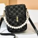 Stylish Pearl Chain Mobile Phone Letter Printed Mini Shoulder Bag - Black image