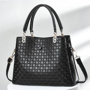 Trendy Oblique Double Hand Floral Women Tote Hand Bag - Black