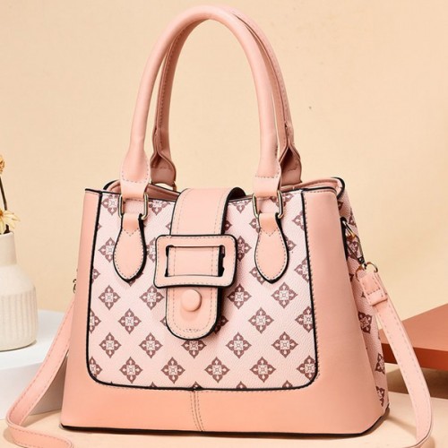 Versatile Double Handle Zipper Pockets Vertical Square Tote Hand Bag - Pink image