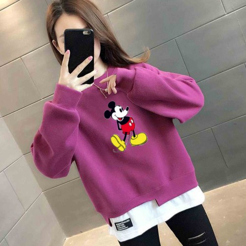Trendy Round Neck Mickey Mouse Printed Tops Sweater - Pink image