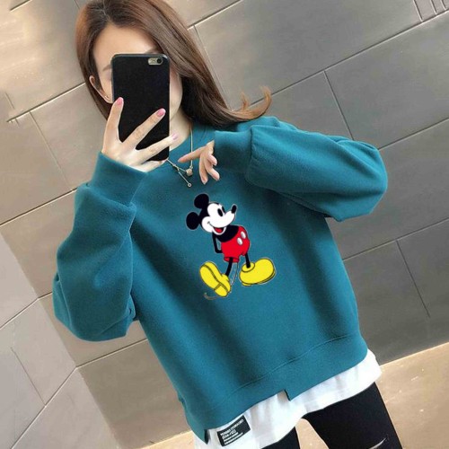 Trendy Round Neck Mickey Mouse Printed Tops Sweater - Green image