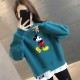 Trendy Round Neck Mickey Mouse Printed Tops Sweater - Green image
