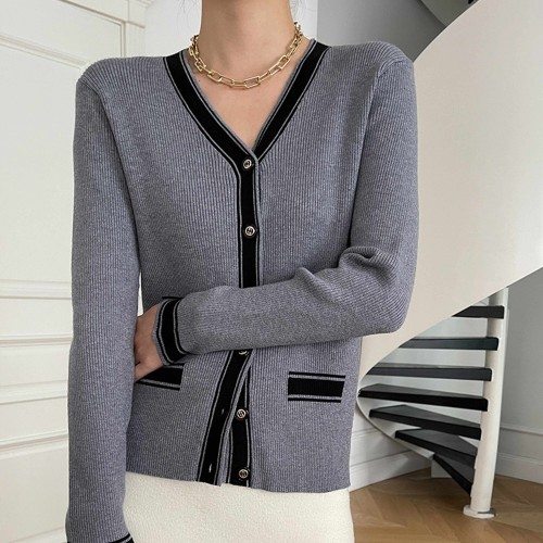Soft Waxy Button Closure Cardigan Style Long Sleeve Sweater - Grey image